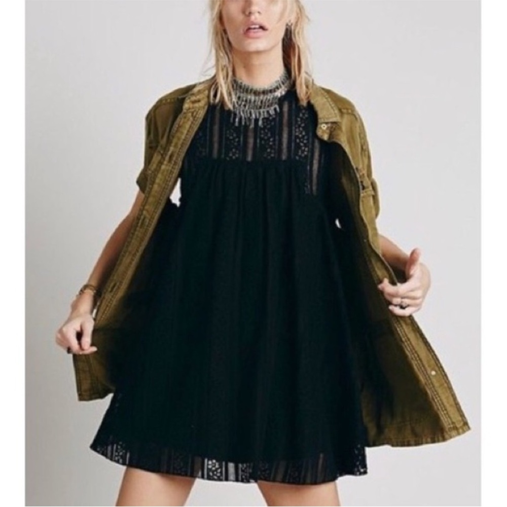 Free People Tu Es La Lace Babydoll Mini Dress in Black Size M - Picture 2 of 16